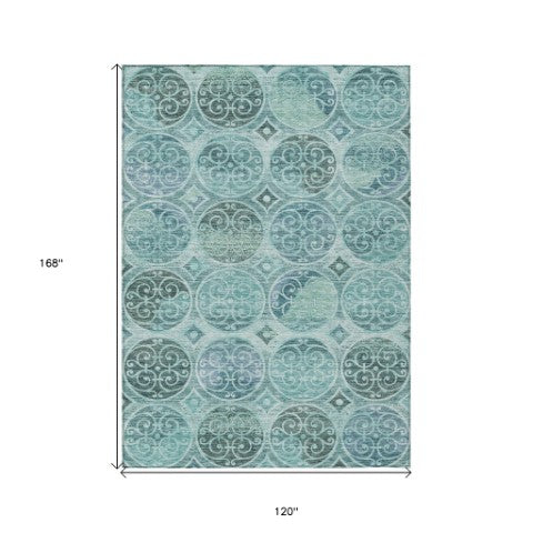 Homeroots 3' Beige Taupe And Blue Trellis Washable Indoor Outdoor Area Rug For Stylish Spaces And Durability 10' X 14' Polyester 584049