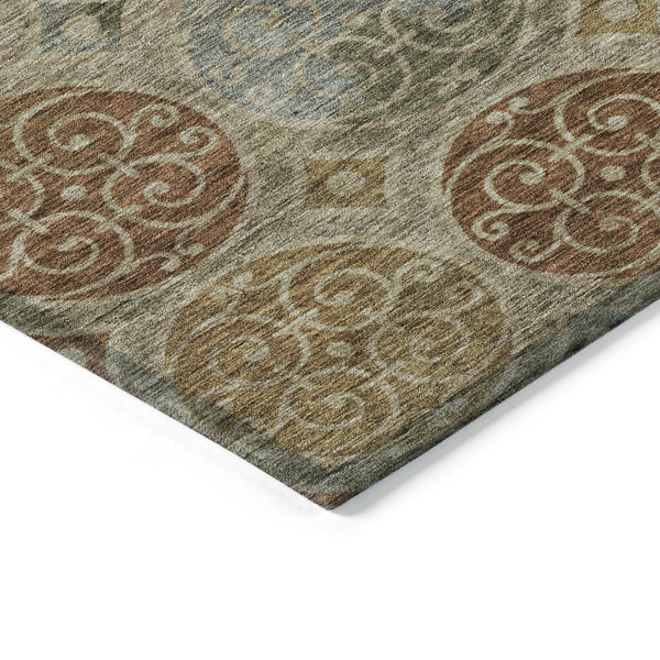 Homeroots 3' Beige Taupe And Blue Trellis Washable Indoor Outdoor Area Rug For Stylish Spaces And Durability 5' X 8' Polyester 584051