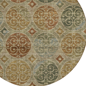 Homeroots 3' Beige Taupe And Blue Trellis Washable Indoor Outdoor Area Rug For Stylish Spaces And Durability 8' Round Polyester 584052