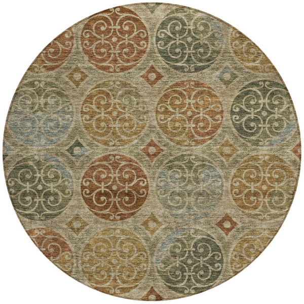 Homeroots 3' Beige Taupe And Blue Trellis Washable Indoor Outdoor Area Rug For Stylish Spaces And Durability 8' Round Polyester 584052