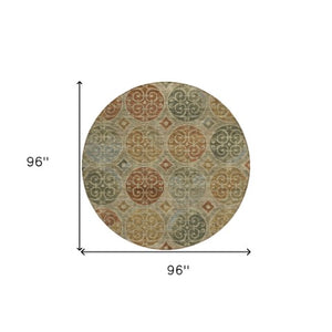 Homeroots 3' Beige Taupe And Blue Trellis Washable Indoor Outdoor Area Rug For Stylish Spaces And Durability 8' Round Polyester 584052