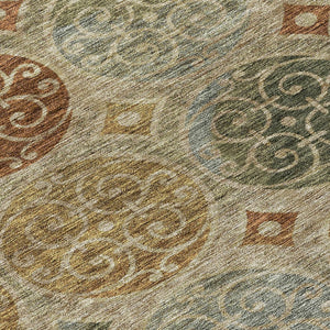 HomeRoots 5' Washable Taupe Green and Gold Trellis Indoor Outdoor Area Rug - Durable, Stylish, Easy Care! 8' X 10' 584053