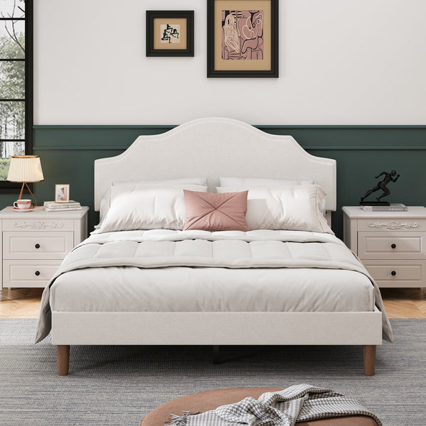 English Elm Queen Upholstered Platform Bed Frame with Adjustable Headboard 32.9"-37", Linen, White, 1000lb Capacity W1716P371756