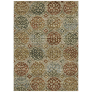 Homeroots 3' Beige Taupe And Blue Trellis Washable Indoor Outdoor Area Rug For Stylish Spaces And Durability 9' X 12' Polyester 584054