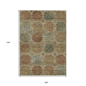 Homeroots 3' Beige Taupe And Blue Trellis Washable Indoor Outdoor Area Rug For Stylish Spaces And Durability 9' X 12' Polyester 584054