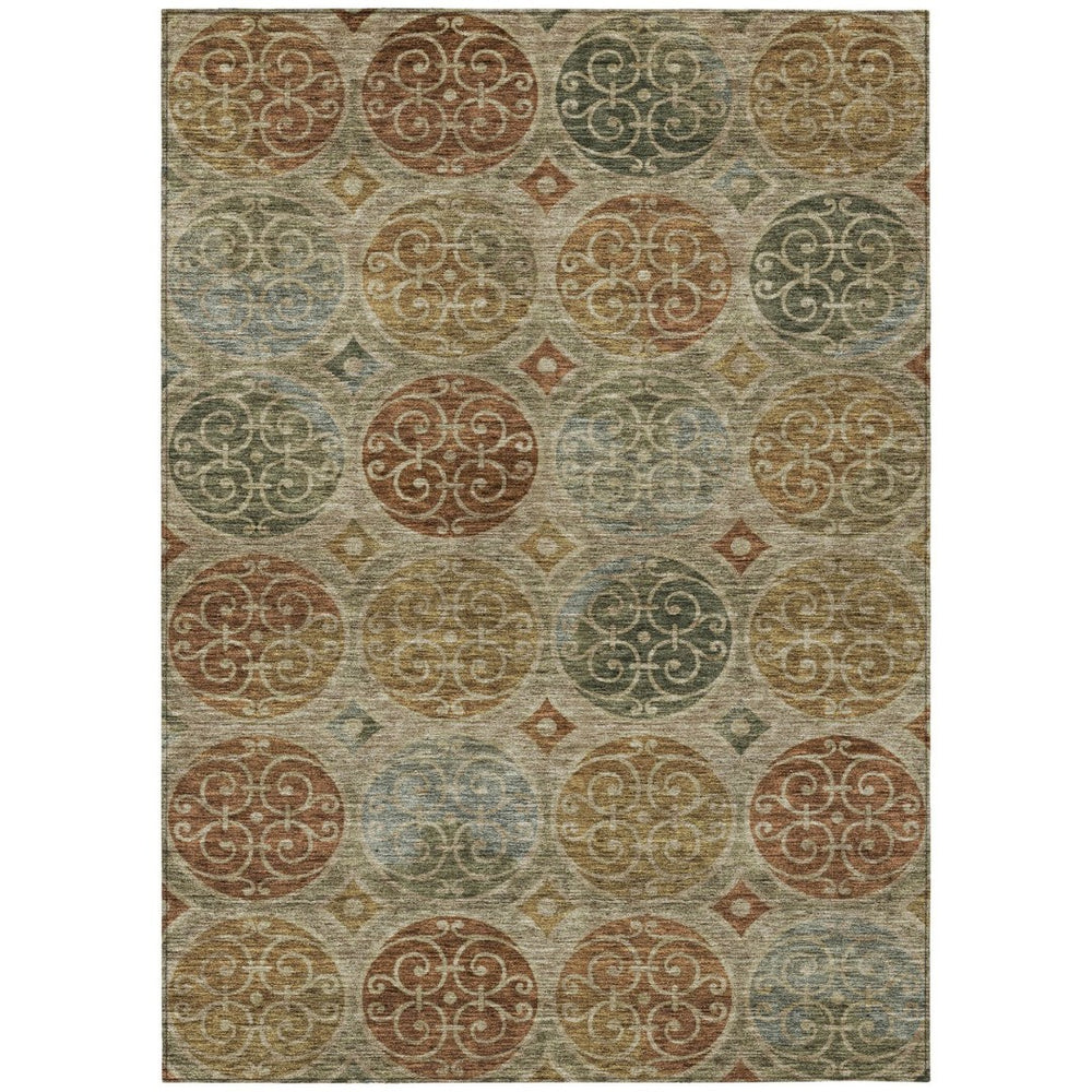 HomeRoots 5' Washable Taupe Green and Gold Trellis Indoor Outdoor Area Rug - Durable, Stylish, Easy Care! 10' X 14' 584055