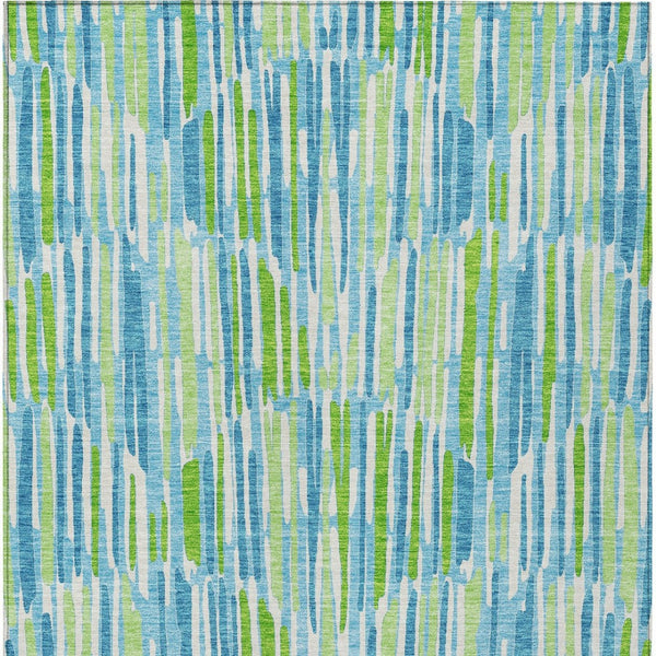 Homeroots 3' Aqua Teal Blue And Lime Green Abstract Washable Area Rug For Indoor And Outdoor Spaces 3' X 5' Polyester 584056