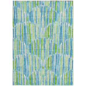 Homeroots 3' Aqua Teal Blue And Lime Green Abstract Washable Area Rug For Indoor And Outdoor Spaces 5' X 8' Polyester 584057