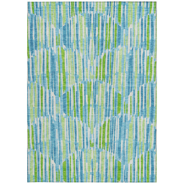 Homeroots 3' Aqua Teal Blue And Lime Green Abstract Washable Area Rug For Indoor And Outdoor Spaces 5' X 8' Polyester 584057