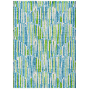 Homeroots 3' Aqua Teal Blue And Lime Green Abstract Washable Area Rug For Indoor And Outdoor Spaces 5' X 8' Polyester 584057
