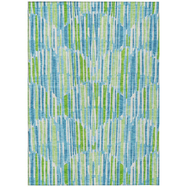 Homeroots 3' Aqua Teal Blue And Lime Green Abstract Washable Area Rug For Indoor And Outdoor Spaces 5' X 8' Polyester 584057
