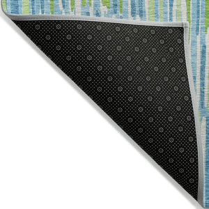 HomeRoots 5' Vibrant Aqua Teal Blue and Lime Green Abstract Washable Indoor Outdoor Area Rug for Any Space 5' X 8' 584057