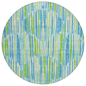 HomeRoots 5' Vibrant Aqua Teal Blue and Lime Green Abstract Washable Indoor Outdoor Area Rug for Any Space 8' Round 584058