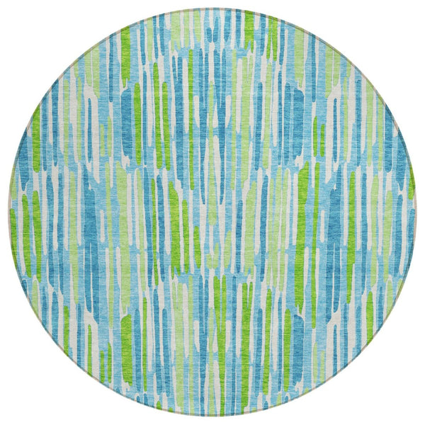 HomeRoots 5' Vibrant Aqua Teal Blue and Lime Green Abstract Washable Indoor Outdoor Area Rug for Any Space 8' Round 584058