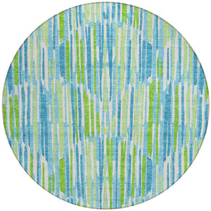 Homeroots 3' Aqua Teal Blue And Lime Green Abstract Washable Area Rug For Indoor And Outdoor Spaces 8' Round Polyester 584058