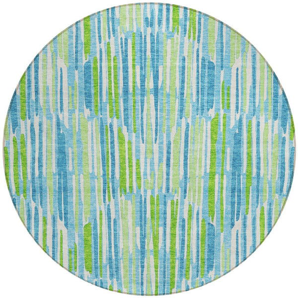 Homeroots 3' Aqua Teal Blue And Lime Green Abstract Washable Area Rug For Indoor And Outdoor Spaces 8' Round Polyester 584058