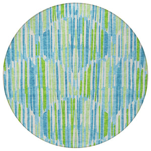 Homeroots 3' Aqua Teal Blue And Lime Green Abstract Washable Area Rug For Indoor And Outdoor Spaces 8' Round Polyester 584058