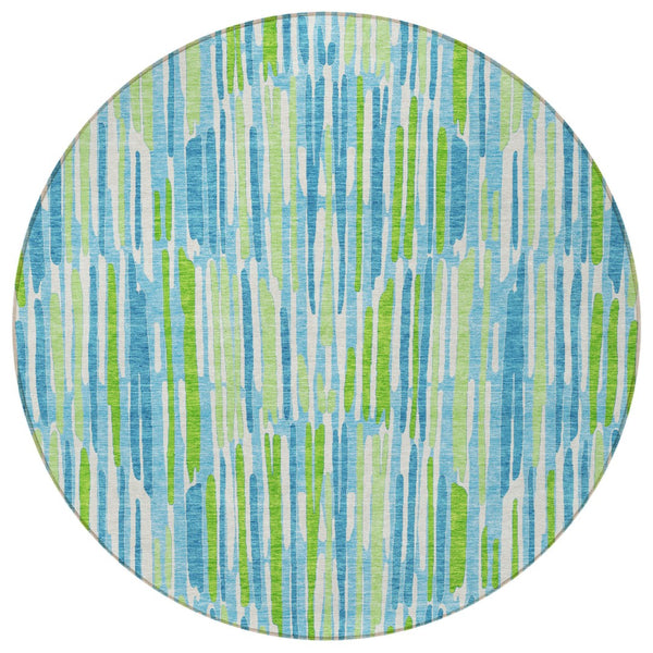 Homeroots 3' Aqua Teal Blue And Lime Green Abstract Washable Area Rug For Indoor And Outdoor Spaces 8' Round Polyester 584058