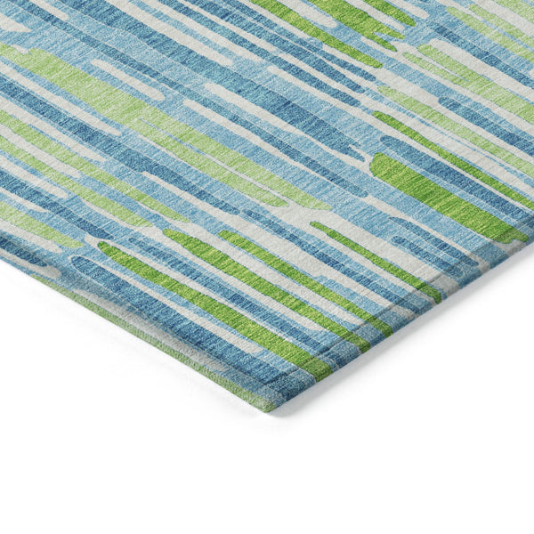 Homeroots 3' Aqua Teal Blue And Lime Green Abstract Washable Area Rug For Indoor And Outdoor Spaces 8' X 10' Polyester 584059