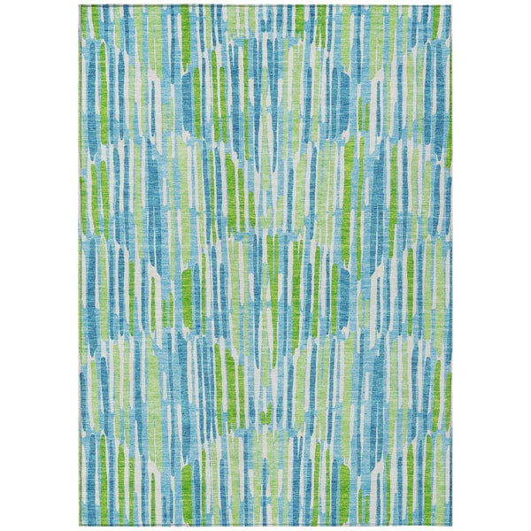 HomeRoots 9' Vibrant Aqua Teal Blue & Lime Green Abstract Washable Area Rug for Indoor & Outdoor Spaces 9' X 12' 584060