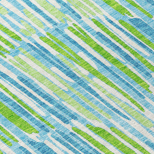 Homeroots 3' Aqua Teal Blue And Lime Green Abstract Washable Area Rug For Indoor And Outdoor Spaces 9' X 12' Polyester 584060