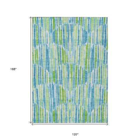 Homeroots 3' Aqua Teal Blue And Lime Green Abstract Washable Area Rug For Indoor And Outdoor Spaces 10' X 14' Polyester 584061