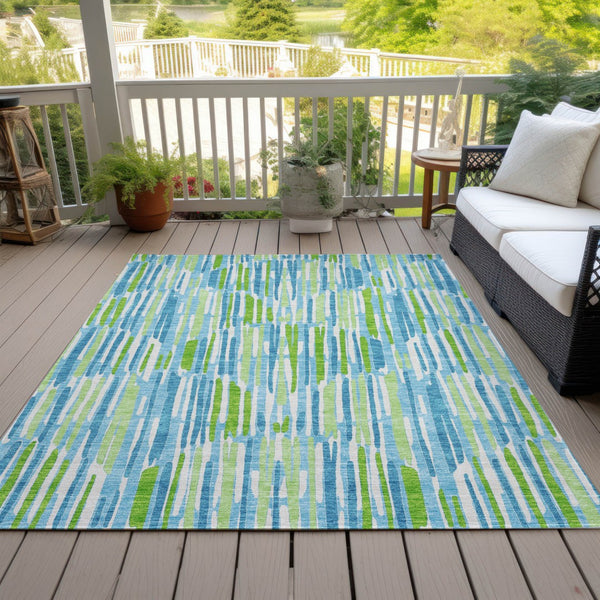 Homeroots 3' Aqua Teal Blue And Lime Green Abstract Washable Area Rug For Indoor And Outdoor Spaces 10' X 14' Polyester 584061
