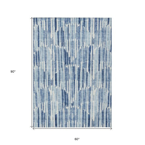 Homeroots 3' Aqua Teal Blue And Lime Green Abstract Washable Area Rug For Indoor And Outdoor Spaces 5' X 8' Polyester 584063