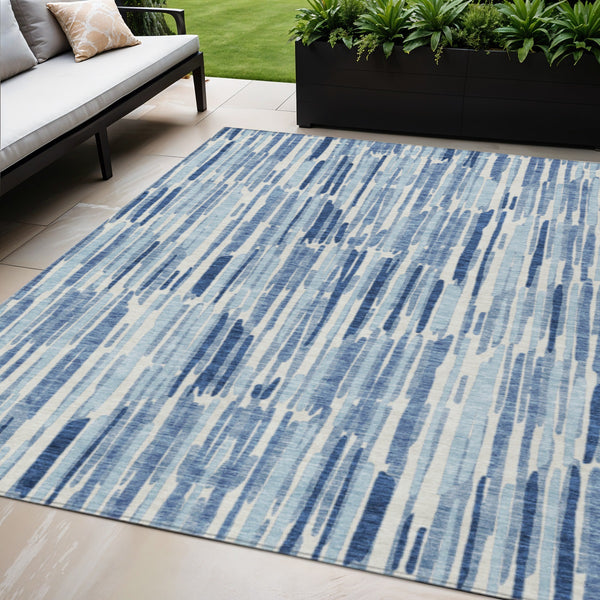 Homeroots 3' Aqua Teal Blue And Lime Green Abstract Washable Area Rug For Indoor And Outdoor Spaces 5' X 8' Polyester 584063