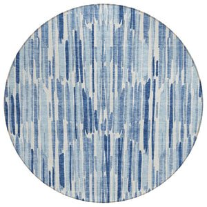 HomeRoots 5' Navy Blue and Sky Blue Abstract Area Rug - Washable, Durable, Stylish for Indoor and Outdoor Spaces 8' Round 584064