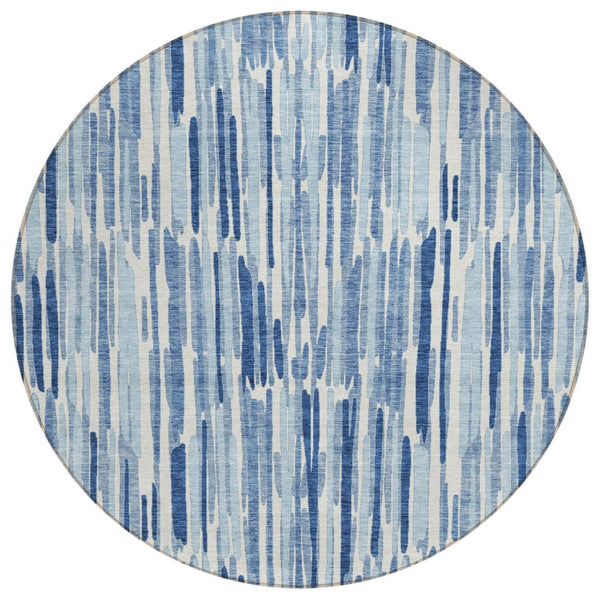 HomeRoots 5' Navy Blue and Sky Blue Abstract Area Rug - Washable, Durable, Stylish for Indoor and Outdoor Spaces 8' Round 584064