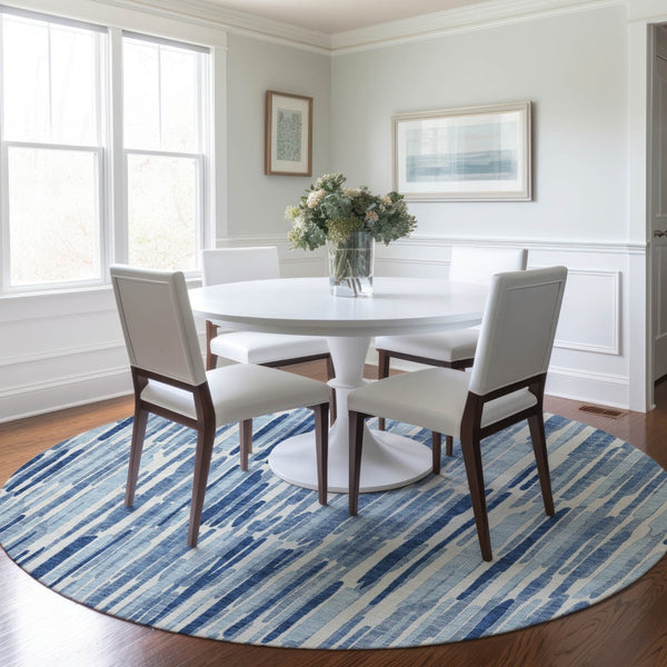 Homeroots 3' Aqua Teal Blue And Lime Green Abstract Washable Area Rug For Indoor And Outdoor Spaces 8' Round Polyester 584064