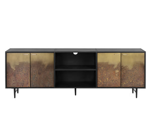 Sunpan Auburn Media Console Cabinet - Exotic Vibrance with Antique Brass Ombre Finish & Black Metal Frame