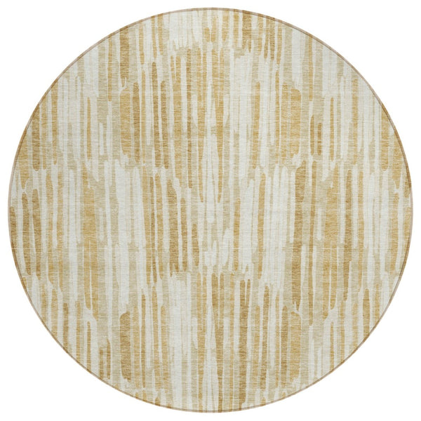 HomeRoots 5' Gold Beige Ivory Abstract Area Rug - Durable, Washable Design for Indoor & Outdoor Spaces 8' Round 584070