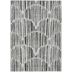 HomeRoots 5' Modern Gray Ivory Charcoal Abstract Washable Rug - Stylish, Durable for Indoor & Outdoor Use 5' X 8' 584075