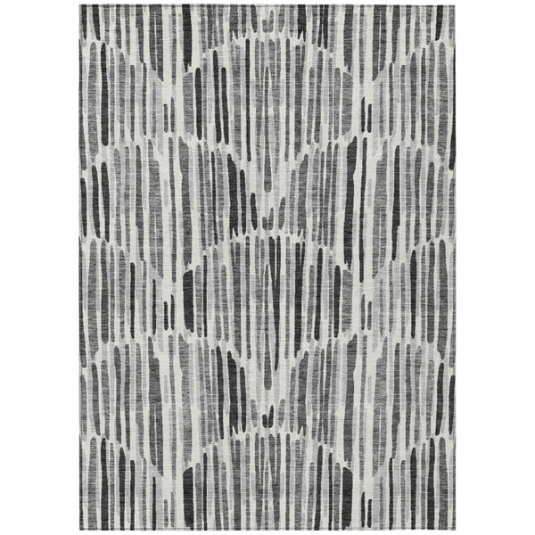 HomeRoots 5' Modern Gray Ivory Charcoal Abstract Washable Rug - Stylish, Durable for Indoor & Outdoor Use 5' X 8' 584075