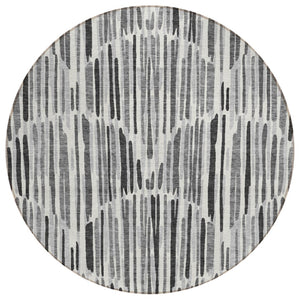 HomeRoots 5' Modern Gray Ivory Charcoal Abstract Washable Rug - Stylish, Durable for Indoor & Outdoor Use 8' Round 584076