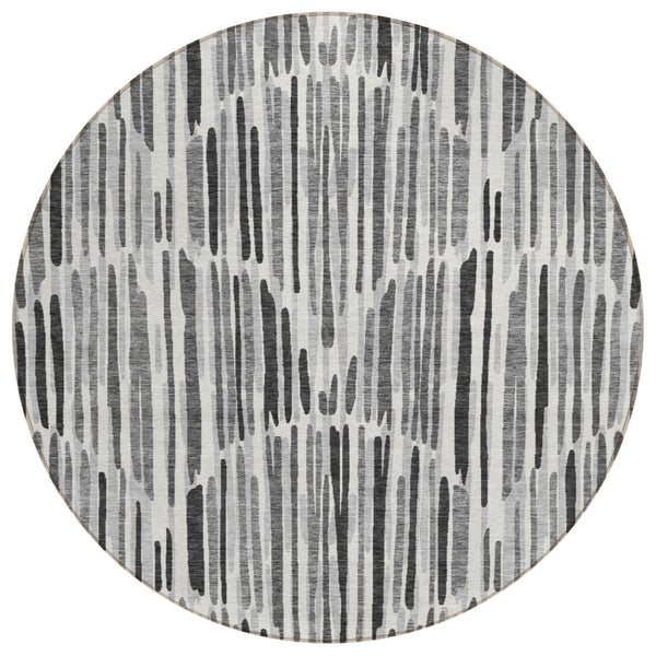 HomeRoots 5' Modern Gray Ivory Charcoal Abstract Washable Rug - Stylish, Durable for Indoor & Outdoor Use 8' Round 584076