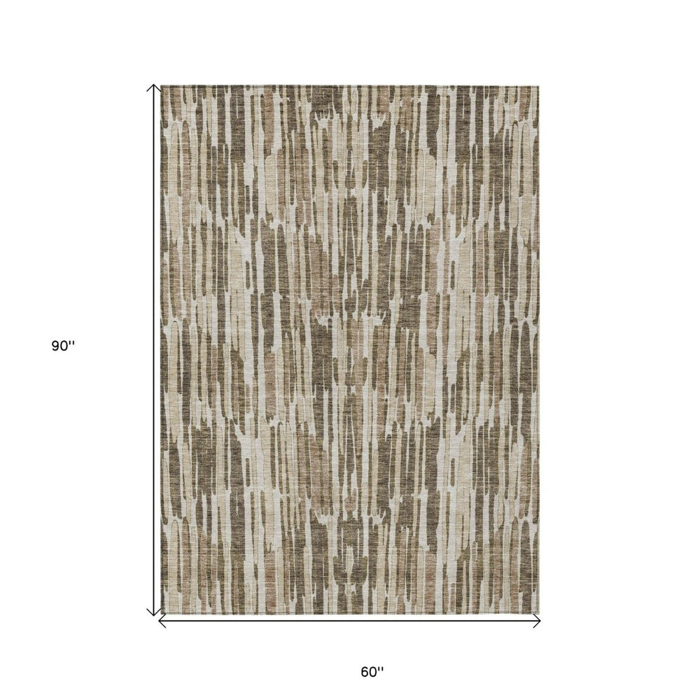 HomeRoots 5' Abstract Brown and Taupe Area Rug – Durable, Stain-Resistant Indoor/Outdoor Design for Any Space 5' X 8' 584087