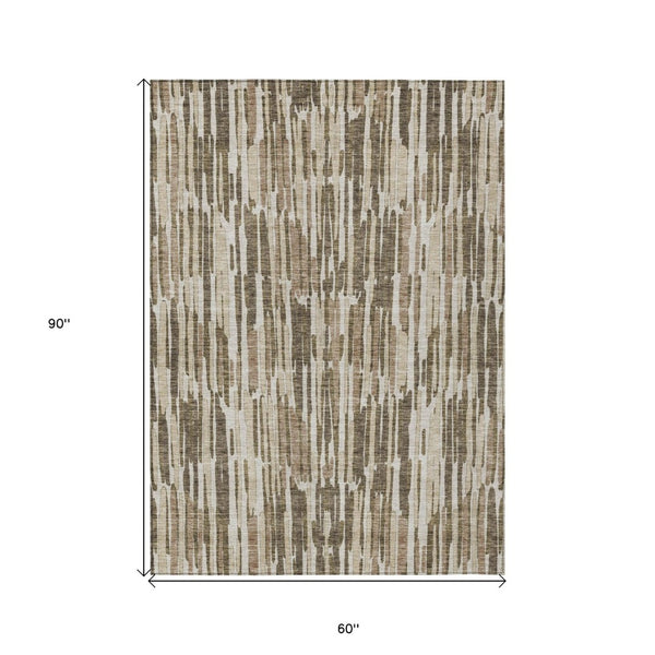 HomeRoots 5' Abstract Brown and Taupe Area Rug – Durable, Stain-Resistant Indoor/Outdoor Design for Any Space 5' X 8' 584087