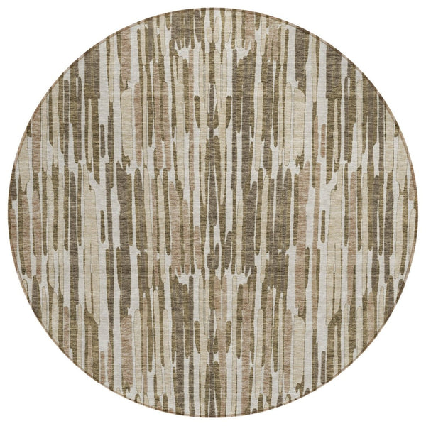 HomeRoots 5' Abstract Brown and Taupe Area Rug – Durable, Stain-Resistant Indoor/Outdoor Design for Any Space 8' Round 584088