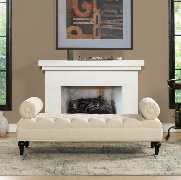 English Elm Jennifer Taylor Home - Lewis Bolster Arm Entryway Bench in Gold Velvet — Handcrafted hardwood frame, vintage bolsters, low 15" seat comfort Beige B2719P238173