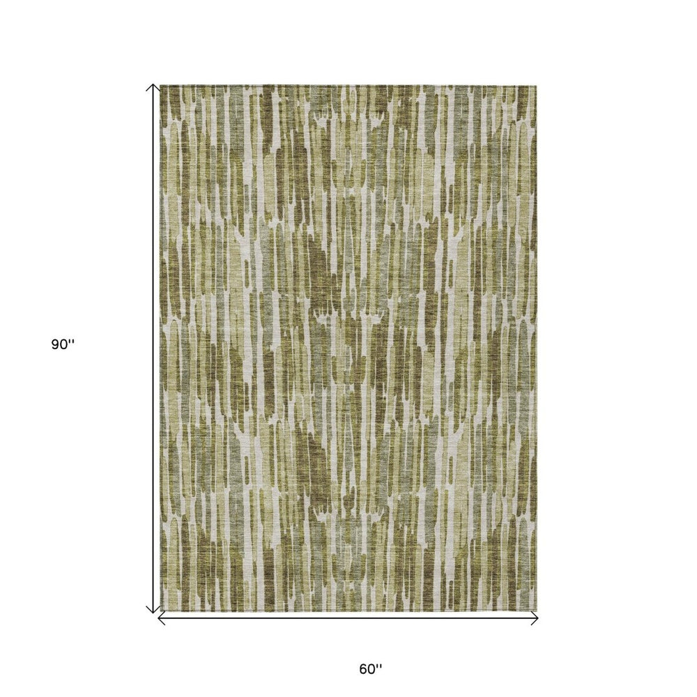 HomeRoots 5' Stylish Olive Green and Beige Abstract Area Rug – Durable, Washable Design for Indoor/Outdoor Use 5' X 8' 584093