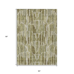 HomeRoots 5' Stylish Olive Green and Beige Abstract Area Rug – Durable, Washable Design for Indoor/Outdoor Use 5' X 8' 584093