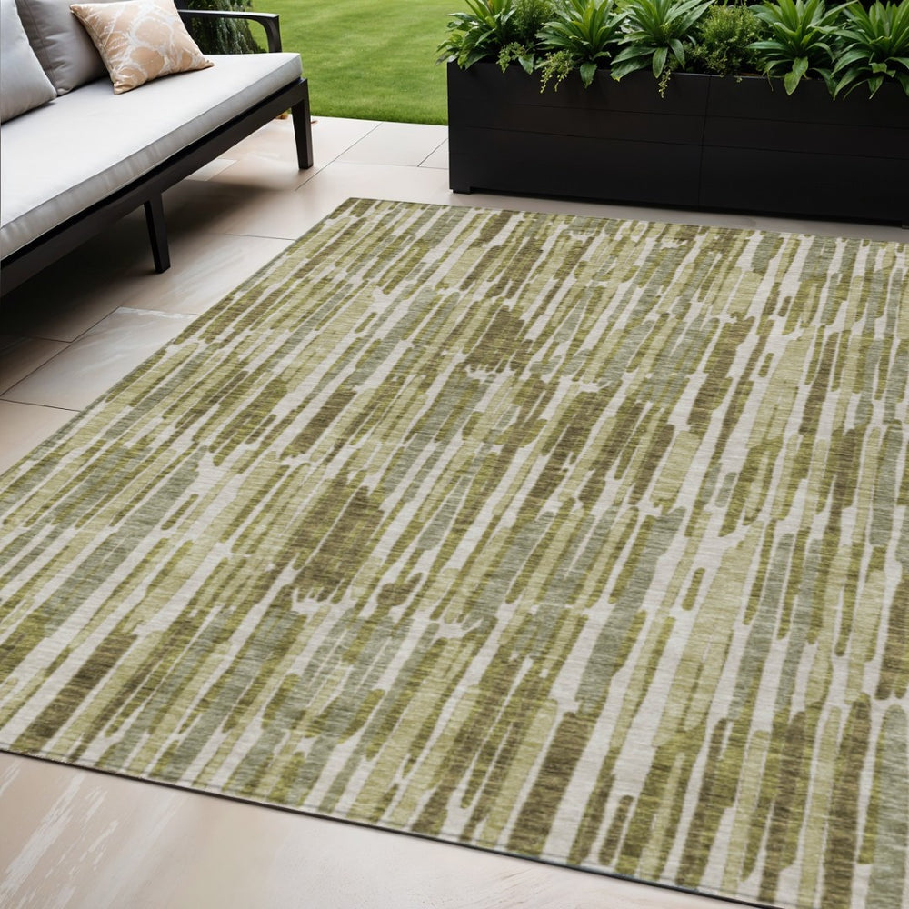 HomeRoots 5' Stylish Olive Green and Beige Abstract Area Rug – Durable, Washable Design for Indoor/Outdoor Use 5' X 8' 584093