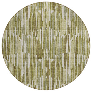 HomeRoots 5' Stylish Olive Green and Beige Abstract Area Rug – Durable, Washable Design for Indoor/Outdoor Use 8' Round 584094