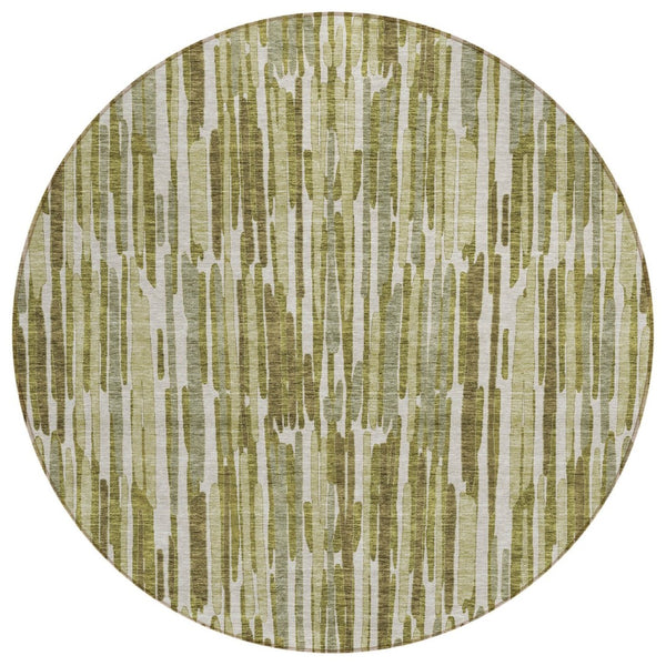 HomeRoots 5' Stylish Olive Green and Beige Abstract Area Rug – Durable, Washable Design for Indoor/Outdoor Use 8' Round 584094