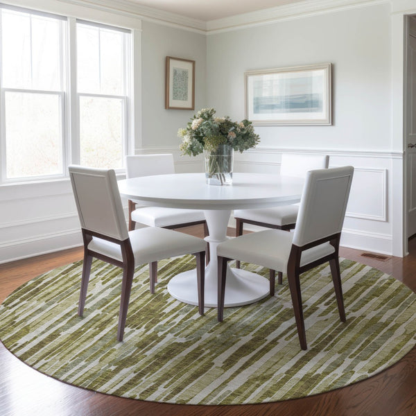 Homeroots 3' Aqua Teal Blue And Lime Green Abstract Washable Area Rug For Indoor And Outdoor Spaces 8' Round Polyester 584094