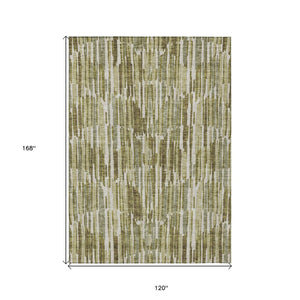 HomeRoots 5' Stylish Olive Green and Beige Abstract Area Rug – Durable, Washable Design for Indoor/Outdoor Use 10' X 14' 584097