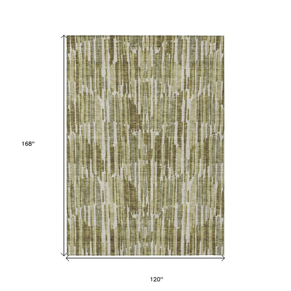 HomeRoots 5' Stylish Olive Green and Beige Abstract Area Rug – Durable, Washable Design for Indoor/Outdoor Use 10' X 14' 584097